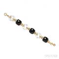 Art Deco 14kt Gold Onyx and Rock Crystal Bracelet