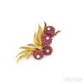 18kt Gold Ruby and Diamond Flower Brooch