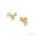 Pair of 18kt Gold Rooster Brooches