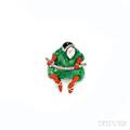 Jade Coral and Diamond Figural Brooch
