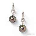 18kt White Gold Tahitian Pearl and Diamond Earpendants