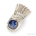 Art Deco Platinum Sapphire and Diamond Shuttlecock Brooch Raymond Yard