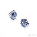 14kt White Gold Sapphire and Diamond Earclips Seaman Schepps