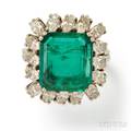 Platinum Emerald and Diamond Ring