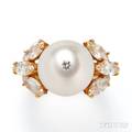 18kt Gold South Sea Pearl and Diamond Ring