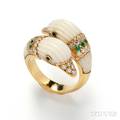 18kt Gold Coral Emerald and Diamond Bypass Ring Van Cleef  Arpels