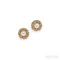 18kt Gold Cultured Pearl and Diamond Earclips Chanel