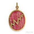 18kt Gold Rhodochrosite and Diamond Pendant Van Cleef  Arpels