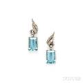 Platinum Aquamarine and Diamond Earpendants