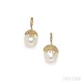 18kt Gold Baroque Freshwater Pearl and Diamond Earpendants