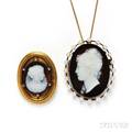 Two Antique Gold and Hardstone Cameo Brooches