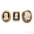 Three Antique Gold and Hardstone Cameo Brooches