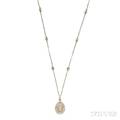 Art Deco White Gold and Diamond Pendant and Chain
