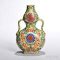 Famille Rose Double Gourd Wufu Vase