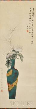 Hanging Scroll Depicting Chrysanthemums and Bamboo in a Vase