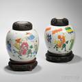 Pair of Famille Rose Covered Jars