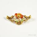 Art Nouveau 14kt Gold Pearl and Enamel Brooch