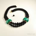Jet Bead and Malachite Necklace