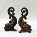 Pair of Bradley  Hubbard Cast Iron Dolphinform Andirons
