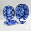 Four Stubbs Blue and White Transferdecorated Items