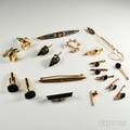 Group of Brooches Shirt Studs Cuff Links and a Pair of Earpendants