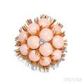 18kt Gold Coral and Diamond Brooch