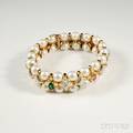 14kt Bicolor Gold Cultured Pearl and Gemset Bracelet