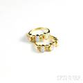 Pair of 18kt Gold Opal and Diamond Rings