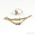 Art Deco 14kt Bicolor Gold and Diamond Bracelet and Ring