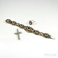 Renaissance Revival Bracelet Paste Cross Pendant and Paste Ring