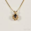 14kt Gold Sapphire and Diamond Pendant
