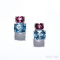 Pair of 14kt White Gold Topaz and Tourmaline Earstuds