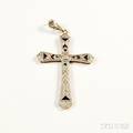 Art Deco 18kt Gold Diamond and Sapphire Cross Pendant