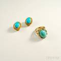 14kt Gold and Turquoise Ring and Earclips