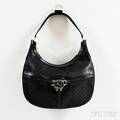 Gucci Black Perforated Leather Reins Hobo Bag