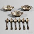 Six Tiffany  Co Chrysanthemum Demitasse Spoons and Three Tiffany  Co Nut Dishes