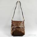 Carlos Falchi Brown Leather and Leopard Calfskin Shoulder Bag
