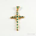 18kt Gold and Emerald Cross Pendant