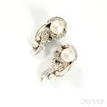14kt White Gold Diamond and Cultured Pearl Earclips