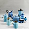 Eight Blue Enameled Graniteware Kitchen Items