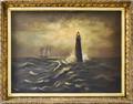 American School 19th20th Century Seascape with Lighthouse