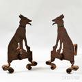 Pair of Wrought and Sheet Iron Dogform Andirons