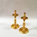 Pair of Brass Candlesticks with Medial Drip Catchers