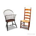 Painted Sackback Windsor Chair and a Maple Ladderback Side Chair