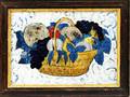 Framed Reversepainted Glass Tinsel Picture of a Basket of Fruit