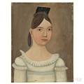American School Early 19th Century Portrait of a Woman possibly Abigail Baker in a White Empirewaist Dress