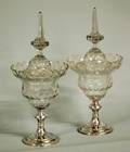 184 PAIR OF SILVER MOUNTED GLASS POKOLS  COVERS