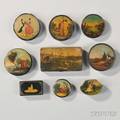 Nine Lacquered Papiermache Snuff Boxes