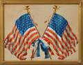 Watercolor on Paper of Two Crossed Fortyfivestar Flags