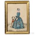 Attributed to J Evans New England 19th Century Fulllength Portrait of a Woman in a Blue Gown
